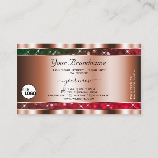Flashy Green Pink Glitter Stars Roos Gold en Logo Visitekaartje (Achterkant)