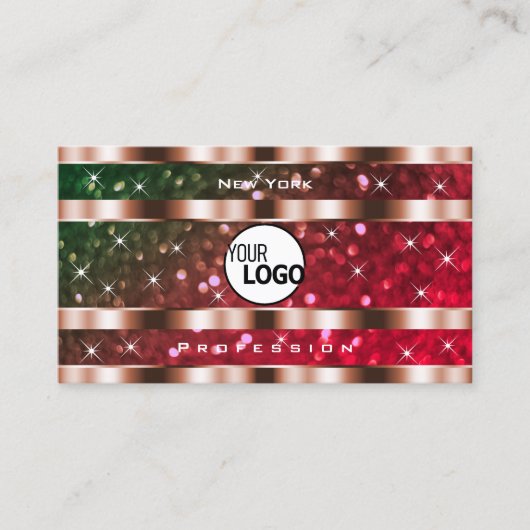 Flashy Green Pink Glitter Stars Roos Gold en Logo Visitekaartje (Voorkant)