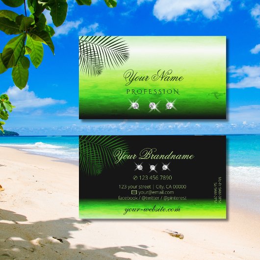 Flashy Green Waterverven Palm Leaves en Diamonds Visitekaartje