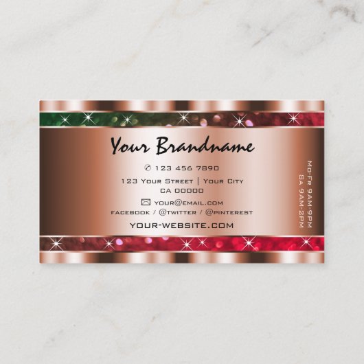 Flashy Groen Roze Glitter Sterren Roos Goud Creati Visitekaartje (Achterkant)