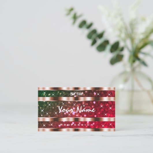 Flashy Groen Roze Glitter Sterren Roos Goud Creati Visitekaartje (Staand voorkant)