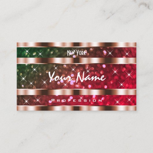 Flashy Groen Roze Glitter Sterren Roos Goud Creati Visitekaartje (Voorkant)