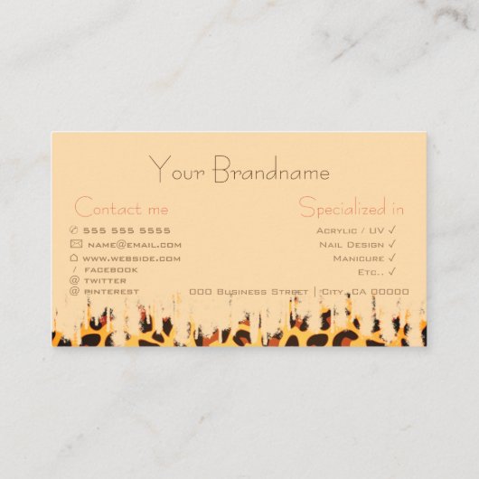 Flashy Leopard Patroon Pastelperzik Design Nagels Visitekaartje (Achterkant)