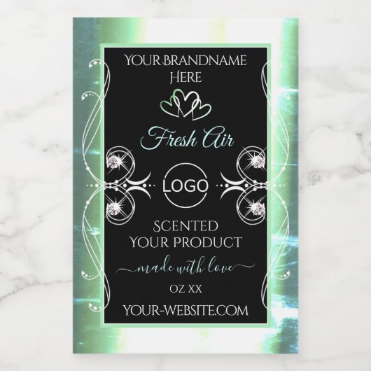 Flashy Light Blauwgroen Black Product Labels juwel Voedselcontainer Etiket (Enkel label)