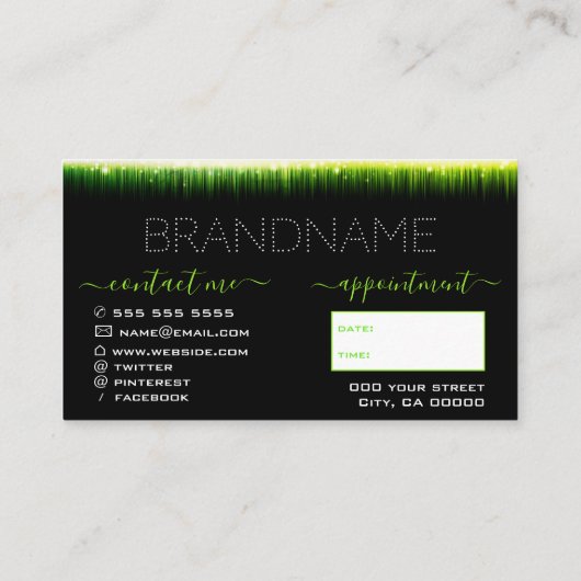 Flashy Light Green on Black Hair Salon Appointment Visitekaartje (Achterkant)