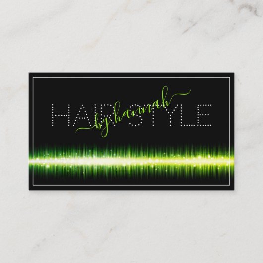 Flashy Light Green on Black Hair Salon Appointment Visitekaartje (Voorkant)