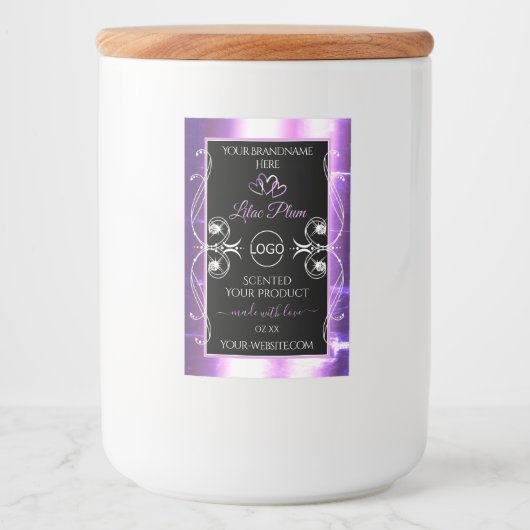 Flashy Light Paars Black Product Labels met Logo Voedselcontainer Etiket (Voorkant)