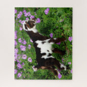 Flashy Nigerian Dwarf Goat Kind in paarse bloemen Legpuzzel (Verticaal)