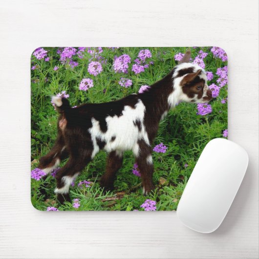 Flashy Nigerian Dwarf Goat Kind in paarse bloemen Muismat (Met muis)