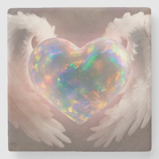 *~* Flashy Opal Hart Engelenvleugels AP78 Stenen Onderzetter (Voorkant)