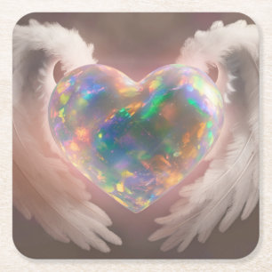*~* Flashy Opal Heart Angel Wings AP78 Kartonnen Onderzetters