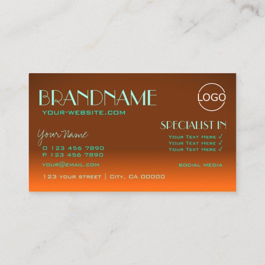 Flashy Oranje en Blauwgroen Chic Mirror Font met L Visitekaartje (Achterkant)