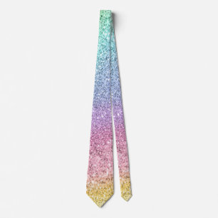 Flashy Pastel Rainbow Glitter Pattern Stropdas