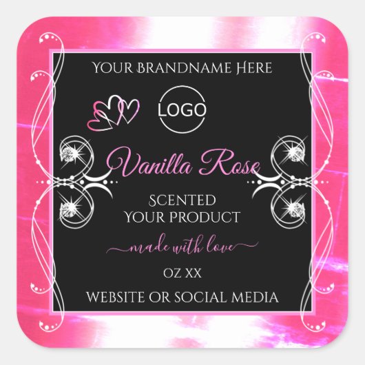 Flashy Pink Dazzling Product Label zwart met Logo (Voorkant)