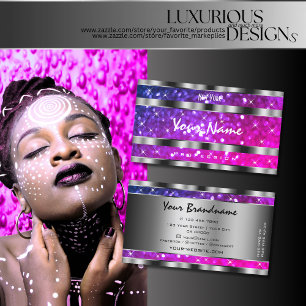 Flashy Pink Paars Glitter Stars Decorative Silver Visitekaartje