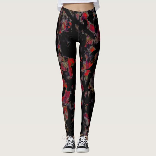 Flashy red blots op donkergrijze rotsbodem, textuu leggings (Voorkant)