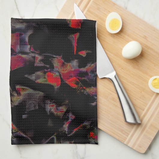 Flashy red blots op donkergrijze rotsbodem, textuu theedoek (Quarter Fold)