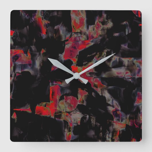Flashy red blots op donkergrijze rotsbodem, textuu vierkante klok (Voorkant)