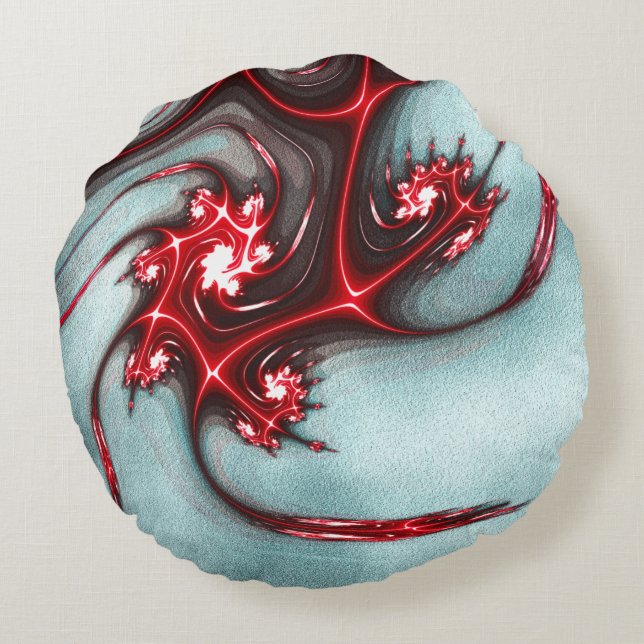 Flashy red fractal lizard over zachte ruwe textuur rond kussen (Achterkant)