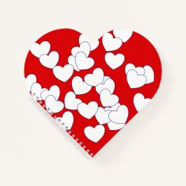 Flashy Red Heart en veel White Hearts Spiral Notitieboek