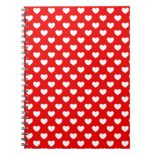 Flashy Red met White Hearts Polka Dot Pattern Notitieboek