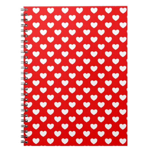 Flashy Red met White Hearts Polka Dot Pattern Notitieboek (Voorkant)