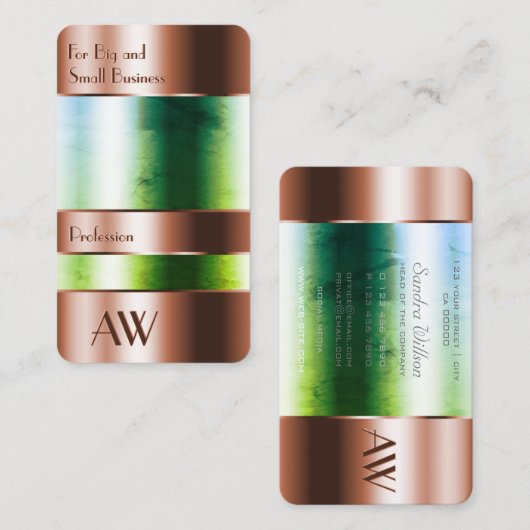 Flashy Roos Gold Box Glass Optica met monogram Visitekaartje (Voorkant / Achterkant)