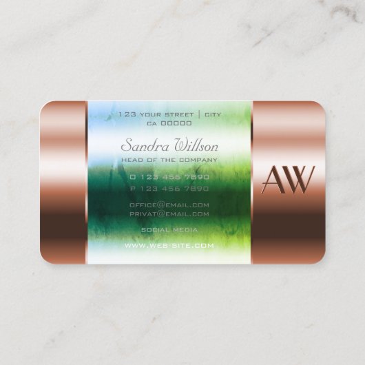 Flashy Roos Gold Box Glass Optica met monogram Visitekaartje (Achterkant)