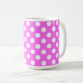 Flashy roze en Big White Polka Dots Koffiemok (Voorkant rechts)