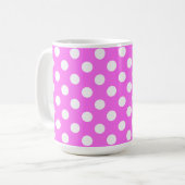 Flashy roze en Big White Polka Dots Koffiemok (Voorkant links)