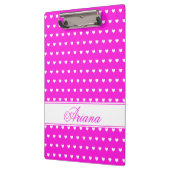 Flashy roze met Cute White Hearts, aangepaste naam Klembord (Links)