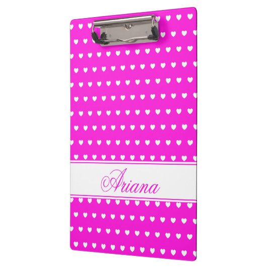 Flashy roze met Cute White Hearts, aangepaste naam Klembord (Links)