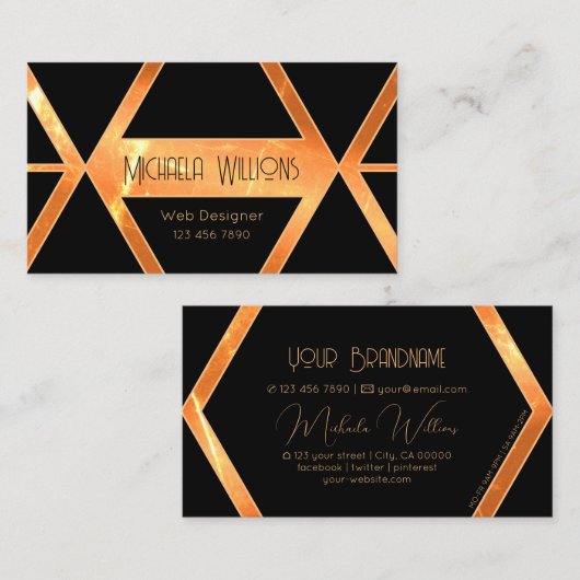 Flashy Shimmery Coral Cool Black Geometric Stylish Visitekaartje (Voorkant / Achterkant)