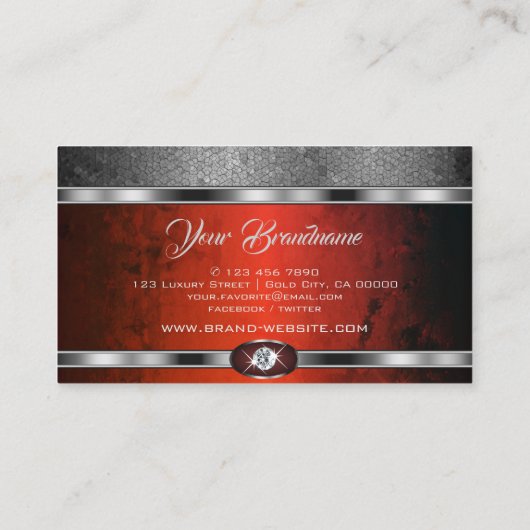 Flashy Silver Effect Red Pattern Faux Rhinestones Visitekaartje (Achterkant)