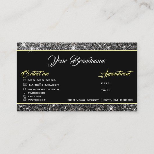 Flashy Silver Glitter Social Media and Appointing Visitekaartje (Achterkant)