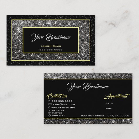 Flashy Silver Glitter Social Media and Appointing Visitekaartje (Voorkant / Achterkant)