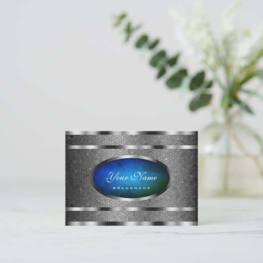 Flashy Silver Snake Pattern met Blue Green Marble Visitekaartje (Staand voorkant)