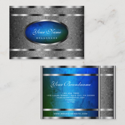 Flashy Silver Snake Pattern met Blue Green Marble Visitekaartje (Voorkant / Achterkant)