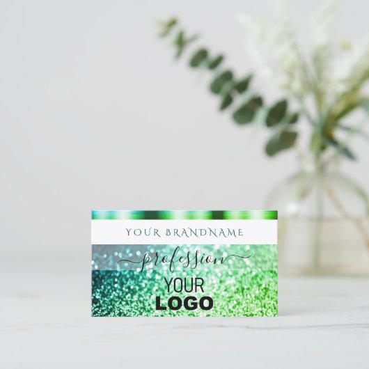Flashy White Blauwgroen Green Sparking Glitter and Visitekaartje (Staand voorkant)