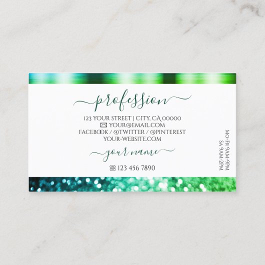 Flashy White Blauwgroen Green Sparking Glitter Shi Visitekaartje (Achterkant)