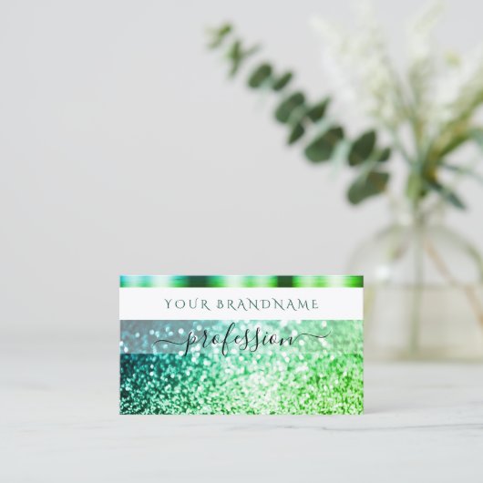 Flashy White Blauwgroen Green Sparking Glitter Shi Visitekaartje (Staand voorkant)