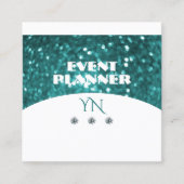 Flashy White Blauwgroen Sparking Glitter met Monog Vierkante Visitekaartje (Voorkant)