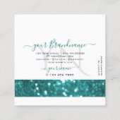 Flashy White Blauwgroen Sparking Glitter met Monog Vierkante Visitekaartje (Achterkant)