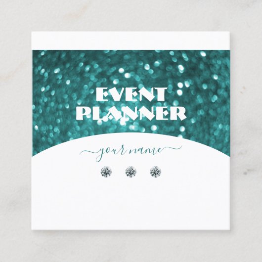 Flashy White Blauwgroen Sparking Glitter Professio Vierkante Visitekaartje (Voorkant)