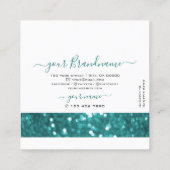 Flashy White Blauwgroen Sparking Glitter Professio Vierkante Visitekaartje (Achterkant)