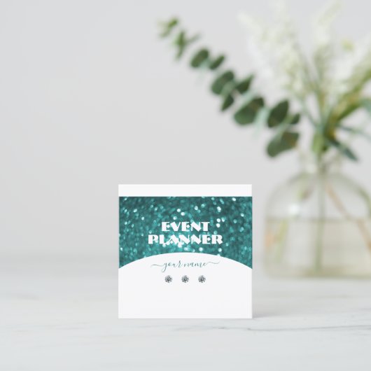 Flashy White Blauwgroen Sparking Glitter Professio Vierkante Visitekaartje (Staand voorkant)