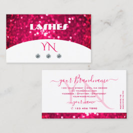 Flashy White Girly Pink Sparking Glitter Monogram Visitekaartje