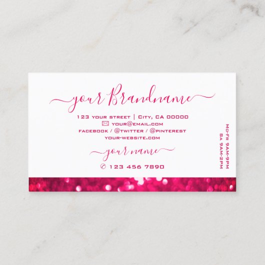 Flashy White Girly Pink Sparking Glitter Shimmery Visitekaartje (Achterkant)