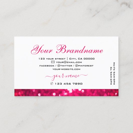 Flashy White Girly Pink Sparking Glitter Stijlvol Visitekaartje (Achterkant)