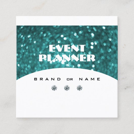 Flashzwart en Blauwgroen Glitter Glamoureus Vierkante Visitekaartje (Voorkant)